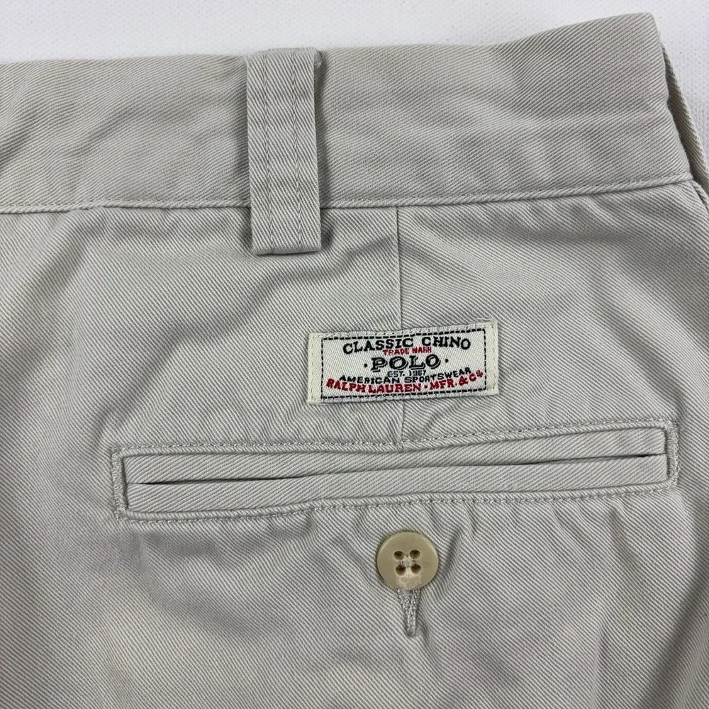 Polo Ralph Lauren Pants Mens 35x28 Beige Classic Chino Canvas Flat Front Casual